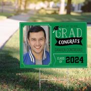 Custom Green Graduation Photo Yard Sign 